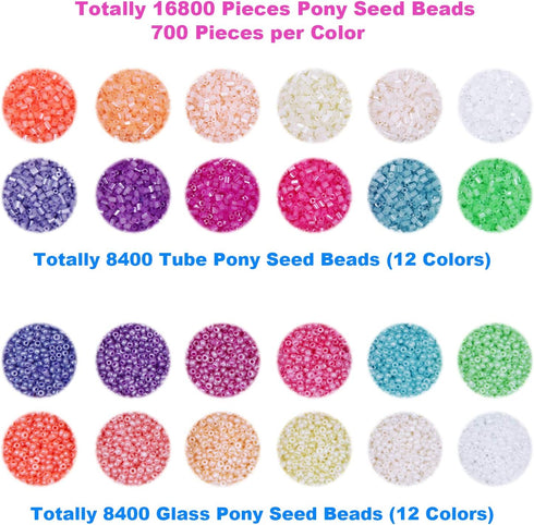EuTengHao 16800pcs Tube Glass Seed Beads and Small Pony Beads Kit with Bracelet String Bugle Spacer Beads for DIY Bracelet Necklaces Handicrafts J...