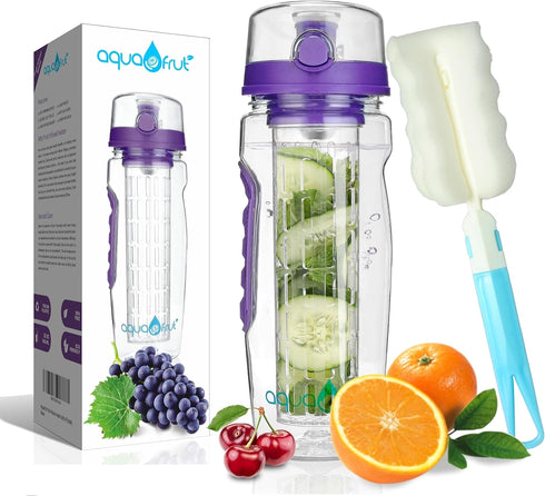 AquaFrut 32 OZ Fruit Infuser Water Bottle BPA-Free Fruit Infusion Sports Bottle - Flip Top Lid w Drinking Spout, Leak Proof, Made of Durable Trita...