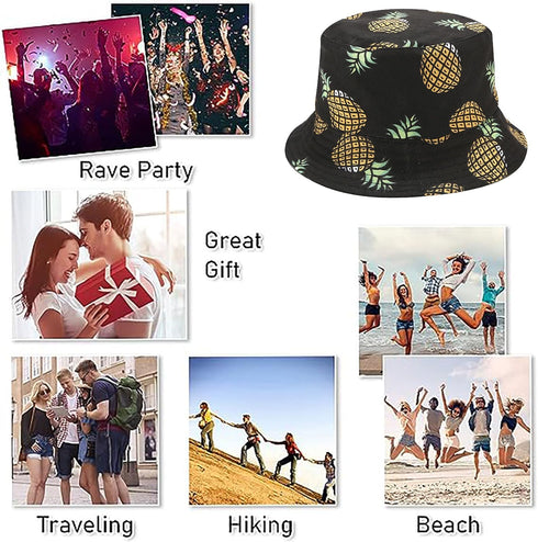 Banana Print Bucket Hat Fruit Pattern Fisherman Hats Summer Reversible Packable Cap...