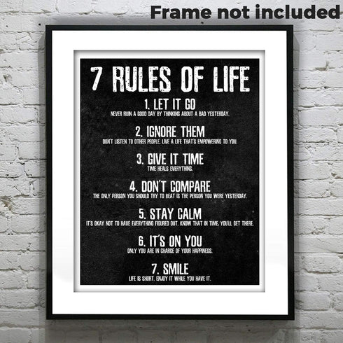 HoneyKICK 7 Rules of Life Motivational Poster, 11 x 14 Inches Unframed, Printed on Premium Cardstock Paper...