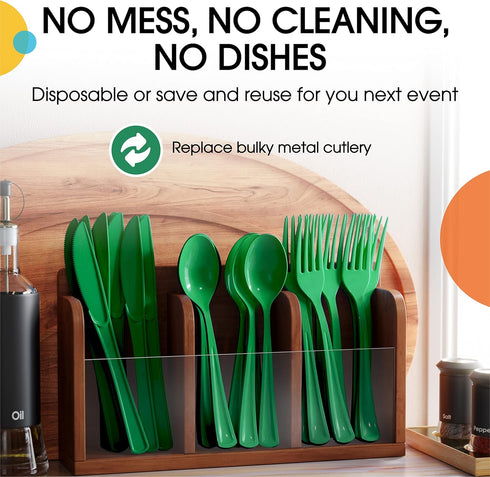Exquisite Disposable Green Plastic Knives 50 Pcs - Heavy Duty Green Plastic Disposable Cutlery - Green Disposable Flatware, Green Plastic Silverwa...