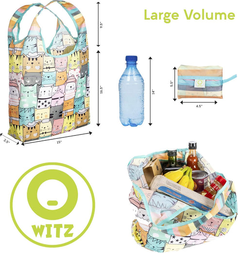 O-WITZ Reusable Grocery Bags | Vibrant Tote Bag For Groceries, Gym, Beach Gear, Toys & More | Washable Design With Large Handles For Maximum Conve...