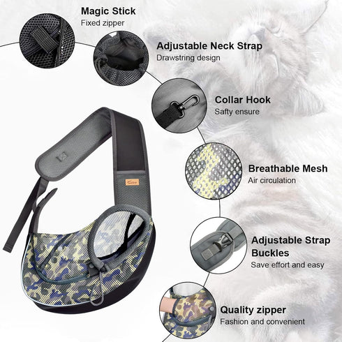 Cuby Pet Dog Sling Carrier for Small Dogs Cats Breathable Mesh Travel Safe Sling Bag Carrier for Dogs Cats Puppy (L, Camouflage)...