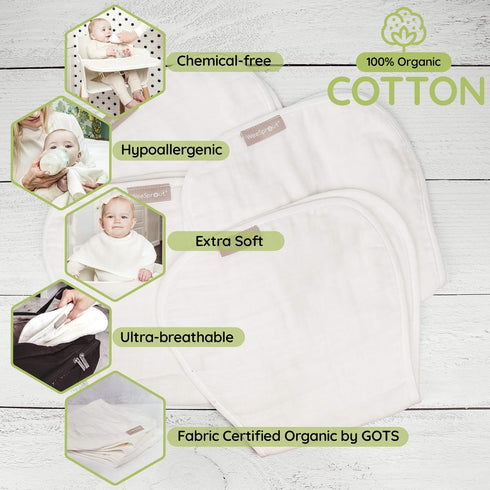 WeeSprout Unisex Organic Towel Cotton Burp Cloths, Set of 4, Four Ultra-Absorbent Layers Keep Clothes Dry, Button Transforms into Baby Bib, Machin...