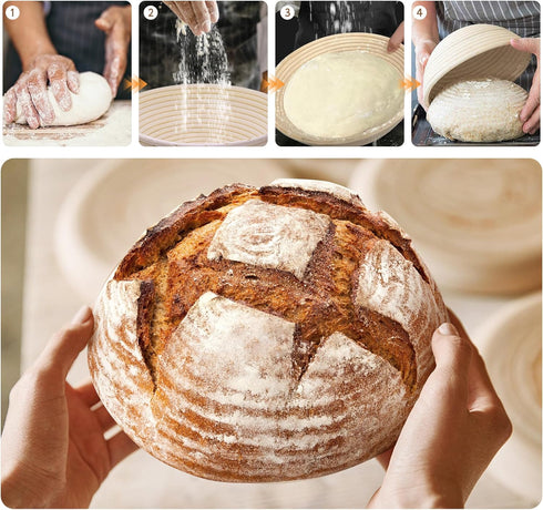 Banneton Bread Proofing Basket, 9 Inch Round Sourdough Proofing Basket with Linen Liner, Round Dough Bread Making Bowls...