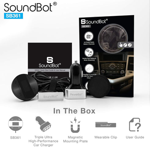 SoundBot SB361 FM Radio Wireless Car Kit Universal Receiver Transmitter Accessory Full Spectrum HD Music Streaming Hands Free Talking LED Display ...