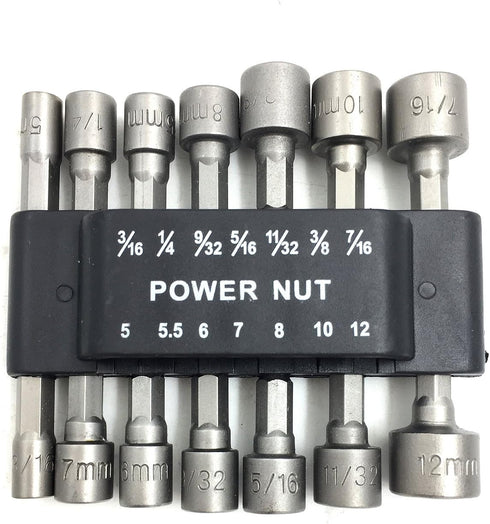 (14pcs) Quick Change Power Nut Driver Bit Set Steel Metric Socket Wrench Set 1/4'' Hex Nut Driver Drill Bits for Quick Change Chuck Adapter, Elect...