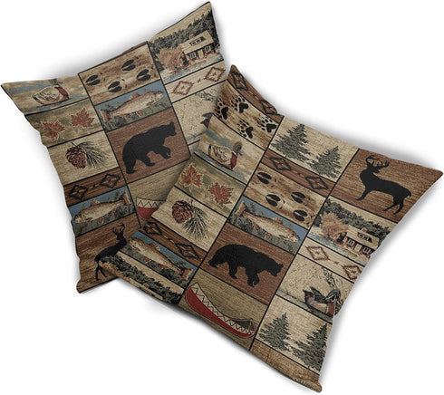 Western Rustic Bear Throw Pillows Cover Set of 2 Wild Animal Bear Deer Moose Pillow case 18x18 inch Lodge Wildlife Cotton Linen Outdoor Cabin Deco...