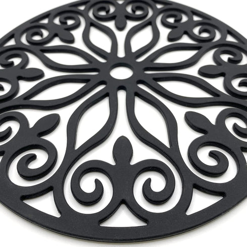 3 Set Silicone Trivet Mats with 1 Extra Large Included | Intricately Carved Insulated Flexible Durable Non Slip Thick Round Premium Trivets for Ho...