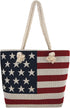 WESTERN ORIGIN American Flag Embroidered Tote Bag Stars and Stripes Beach Bag Rope Handles Shoulder Bag Women purse...