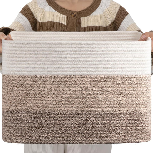 OIAHOMY Cotton Rope Basket, Rectangle Woven Baskets for Storage, Nursery Blanket Basket Living Room, Toy Basket With Handle, Baskets for Organizin...