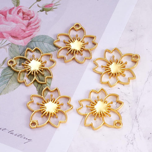 Pandahall 20Pcs Flower Alloy Open Back Bezel Pendants 30x28x2.5mm Sakura Hollow Frame Pendant Charms For DIY UV Resin Pressed Flower Jewelry Makin...