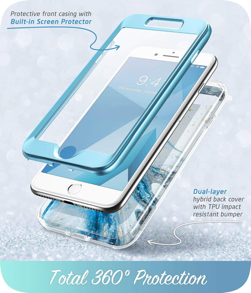 i-Blason Cosmo Glitter Clear Bumper Case for iPhone 8 Plus/iPhone 7 Plus, Blue...