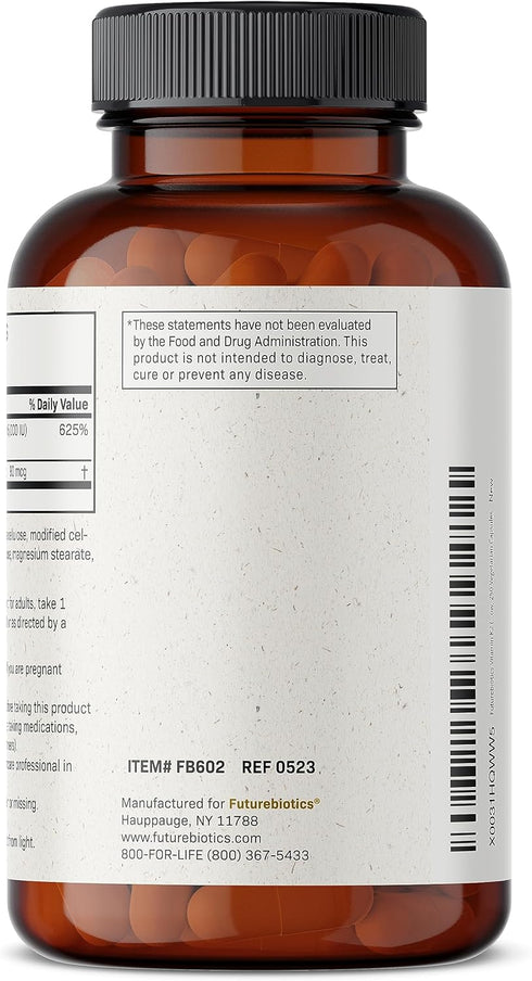 Futurebiotics Vitamin K2 (MK7) with D3 Supplement - Non-GMO Formula - 5000 IU Vitamin D3 & 90 mcg Vitamin K2 MK-7, 250 Vegetarian Capsules...