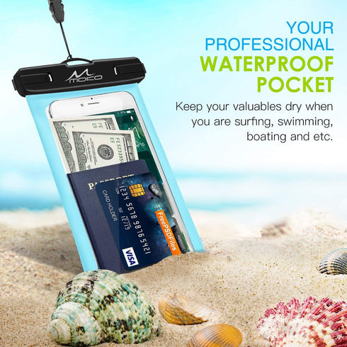 MoKo Waterproof Phone Pouch, Underwater Cellphone Case Bag with Lanyard Armband Compatible with iPhone 14 13 12 11 Pro Max X/Xr/Xs Max/SE 3, 8/7/6...