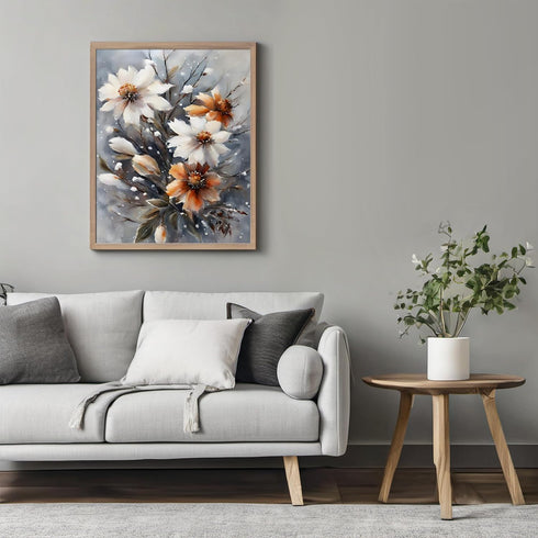 Posterizer 1 pcs-dainty flowers in snowy nature -oil painting style-5-Floral & Botanical Art-Landscape & Nature Art-Living Room Bedroom Decor- unf...