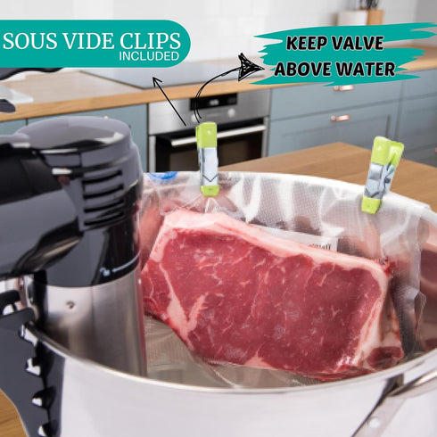 Sous Vide Bags with Pump, 20 Pack pt, qt, gal Reusable Vacuum Seal Bags, Freezer Safe, Commercial Grade, BPA-Free, 2 Clips Great for Sous Vide Coo...