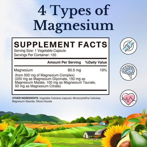 Vitalitown Magnesium Complex Supplement 500mg - Maximized Absorption Chelated Magnesium Glycinate, Malate, Taurate & Citrate - Vegan Non-GMO Magne...