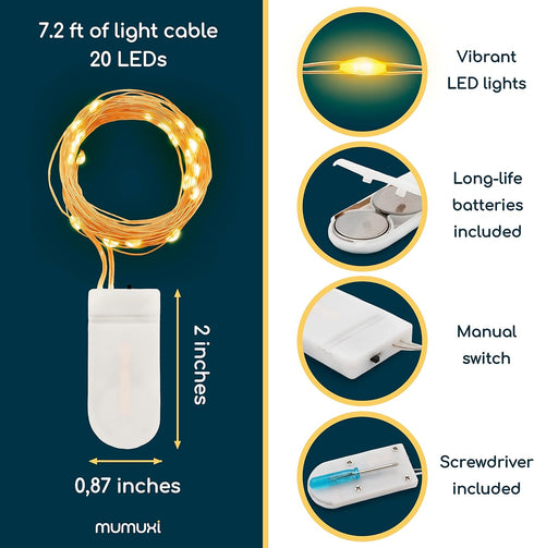 MUMUXI 24 Pack 7.2ft Fairy Lights Battery Operated String Lights, 20 Mini Battery Powered LEDs for Centerpiece Table Decorations, Wedding Party Be...
