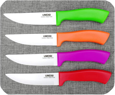Ceramic Steak Knives Set of 4 with Covers in Gift Box - Utility Knife Large Size - Healthy Stain Resistant & Rust Proof - Dishwasher Safe - Best f...