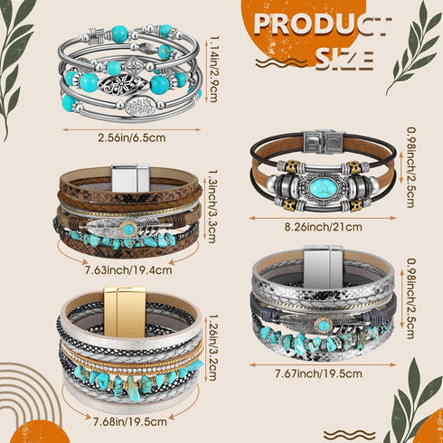 Sasylvia 6 Pcs Turquoise Bracelet for Women Leather Bracelet Western Jewelry for Women Multilayer Boho Cuff Bangle Set...