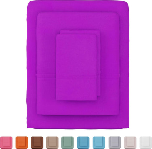 Brushed Microfiber Sheet Set- 3 Piece Bed Linens-Fitted & Flat Sheets, 1 Pillowcase-Wrinkle, Stain & Fade Resistant by Lavish Home (Twin, Purple)...