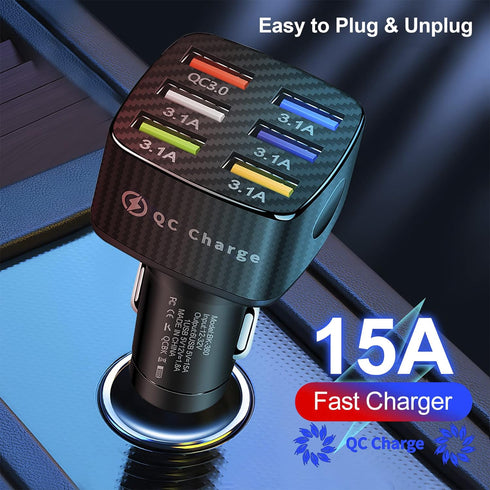 Amiss Car Charger Adapter, 6 USB Multi Port, Fast Charger, Include QC 3.0 and 5 Other Ports, Car Interior Accessories, Fit for iPhone 13/12/11/pro...