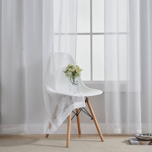 Home Brilliant White Sheer Curtains 63 inch Length Rod Pocket Drape for Dinning Room Window Treatment Panels for Living Room, 54" Width x 63" Leng...