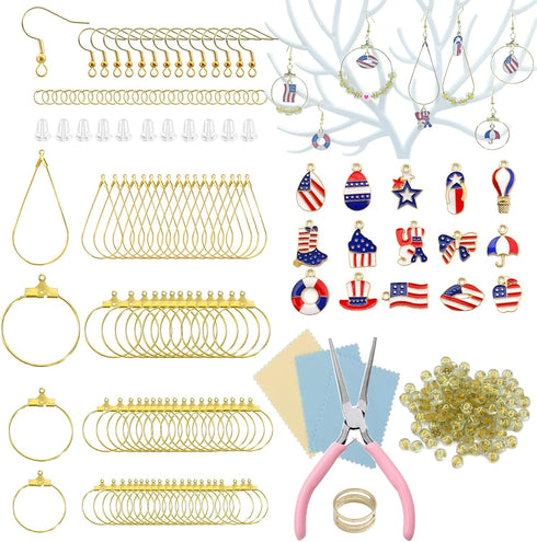 XKCWXY 415Pcs Earring Making Kit with Beading Hoop Earring Finding Component Accessories,Earring Hooks,Jump Rings,Earring Backs,American Flag Char...