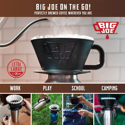 Big Joe® Large Pour Over Coffee Maker w/ 50 Filters, Brews from 12 up to 75 Ounces, Fits Any Drinkware, Dishwasher Safe, Made in USA...