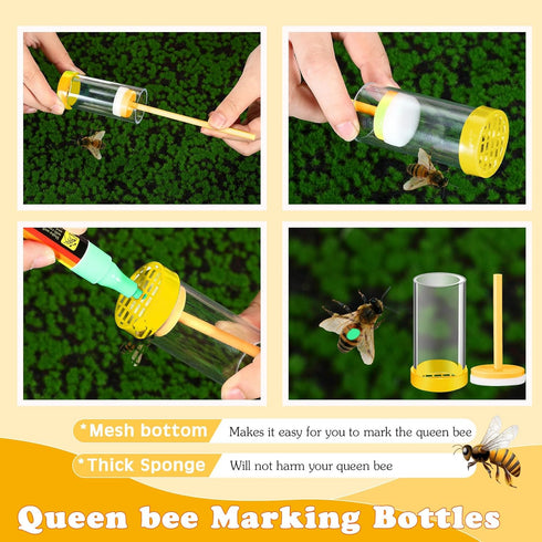 9 Pieces Queen Bee Marking Kit Including 5 Color Queen Marker Pens 1 Marking Bottle 3 Marking Clips for Beekeeping Supplies Beekeeper Marking Tool...