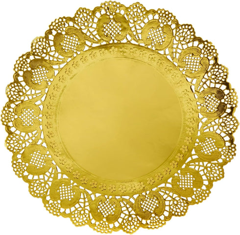 Juvale Round Gold Lace Paper Charger Plates - 12-Inch Gold 60 Pack - Paper Doilies for Cakes & Desserts - Disposable Table Placemats for Party Dec...