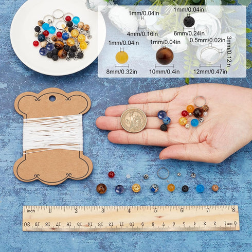 SUNNYCLUE 1 Box 300+Pcs DIY 10 Sets Solar System Bracelets Kit Universe Galaxy The Nine Guardian Planets Beading Bracelet Necklace Tiger Eye Bead ...
