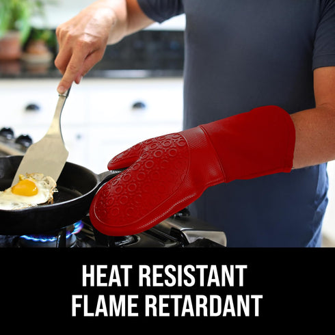 BPA-Free Silicone Oven Mitts Ultra Heat Resistant up to 500°F - Oven Mitts with Thick Cotton Liner - Long Slip Resistant Pot Holders, Flexible Ove...