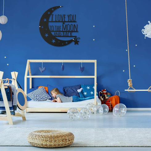 Ripeng I Love You Back Wall Art Moon Metal Decorations Hanging Sign with Quote Silhouette Wall Art for Home Bedroom Living Room Bathroom Kitchen O...