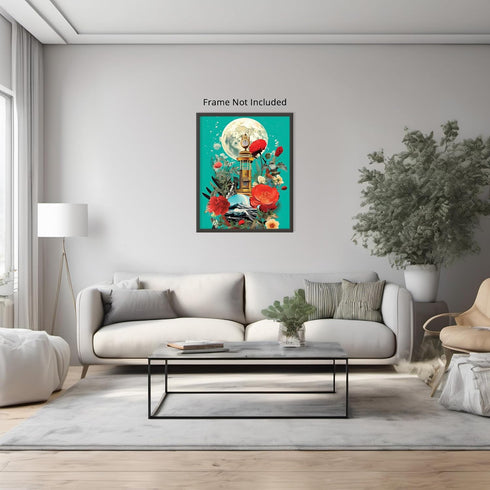 Posterizer 1 pcs-watchtower-landscapes and flowers-retro collage-Abstract & Modern Art-Floral & Botanical Art-Gift for Art Lovers- UNFRAMED Wall A...