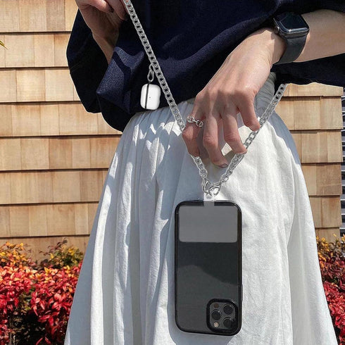 Phone Lanyard, Universal Cell Phone Lanyard for Women, Crossbody Chain Phone Strap, Detachable Shoulder Phone Lanyard Holder with Patch, Silver......