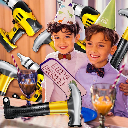 12pcs Hammer Balloons Drill Balloons 17 Inch Inflatable Toys Construction Party Decorations Electric Screwdriver Balloon Decorations for Father's ...
