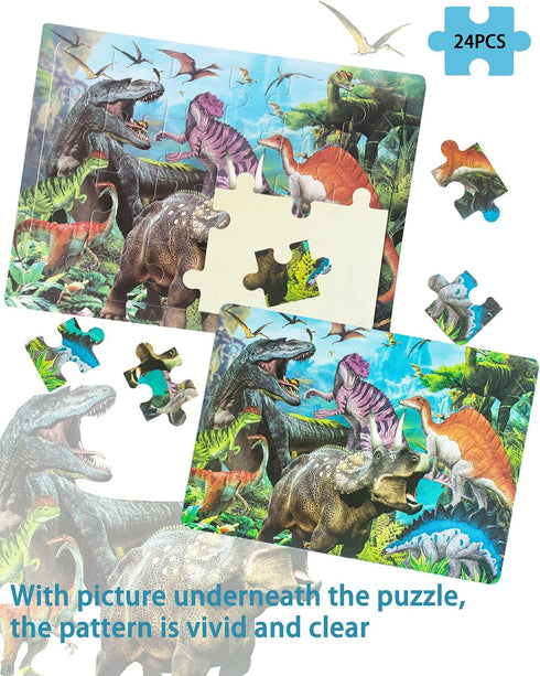 Wooden Puzzles for Kids Ages 3-5, 4 Packs 24 Pcs Wood Jigsaw Puzzles for Toddlers 2-4 4-6, Preschool Educational Brain Teaser Travel Toys Gifts fo...