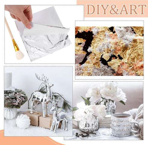 Cunhill 150 Sheets Gold Foil Sheets for Art Silver Rose Gold Leaf Sheets with Gilding Brush Gold Foil Paper Craft for Arts, Painting, Gilding Craf...