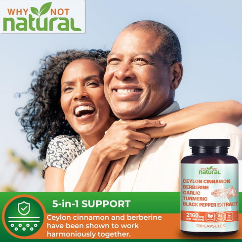 5-in-1 Organic Ceylon Cinnamon Capsules with Berberine, Garlic, Turmeric, Black Pepper Extract Pills (120 Capsules)...