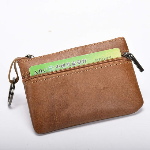 Genuine Leather Coin Purses Mens Women Leather Zipper Coin Purse Pouch Slim Change Credit Card Holder Slim Wallet Key Holder Change Pouch Small Wa...