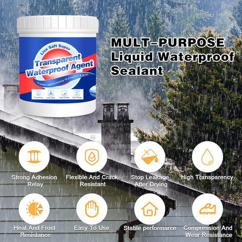 Invisible Waterproof Adhesive - 10.6oz Water-Based Transparent Waterproof Coating with Brush, Wall Bathroom Roof Liquid Waterproof Sealant Anti Le...