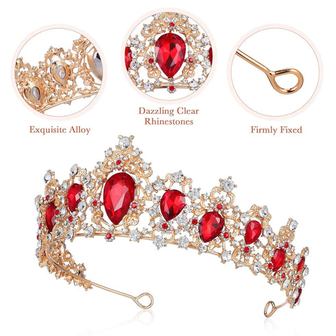 Baroque Royal Queen Crowns and Tiaras for Women,Crystal Rhinestone Costume Party Festival Wedding Tiaras Headbands (Red)...