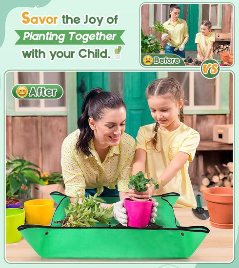 Repotting Mat for Indoor Plants Transplanting, 27 Inches Waterproof Potting Mat Foldable PE Gardening Mat Tray Gift for Plant Lovers - Green...