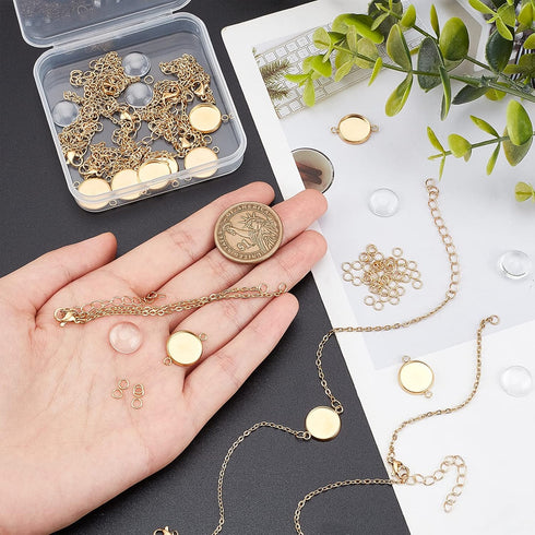 NBEADS 10 Sets Bracelet Bezel Settings, Gold Bracelet Tray Making Kit Including 10 Pcs Stainless Steel Bracelet Chain with Jewelry Bezel Base and ...