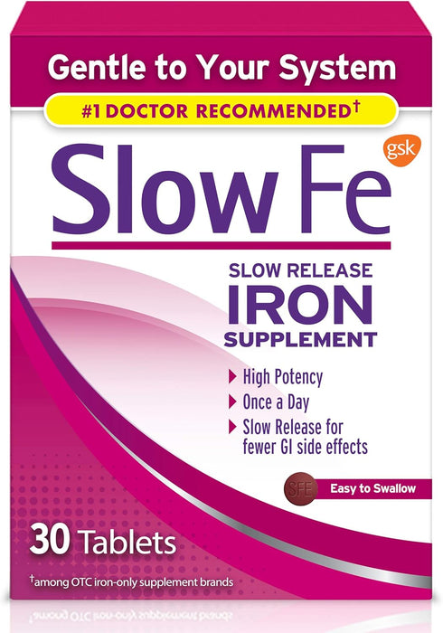 Slow Fe 45mg Iron Supplement for Iron Deficiency, Slow Release, High Potency, Easy to Swallow Tablets - 30 Count...
