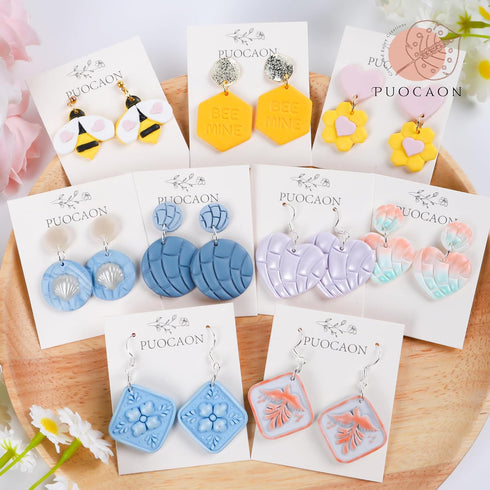 Puocaon Scallop Polymer Clay Cutters - 7 Pcs Clay Cutters for Polymer Clay Jewelry, Seashell Circle Polymer Clay Earring Cutters, Heart Clay Cutte...