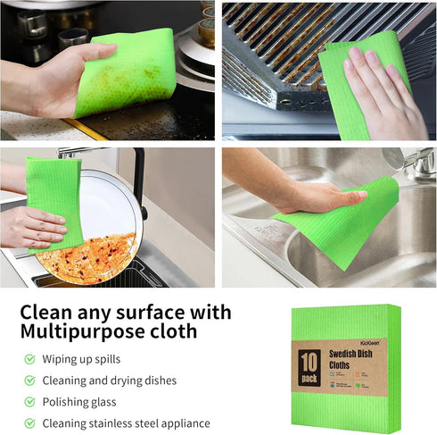 10 Pack Swedish DishCloths for Kitchen-Reusable Paper Towels Washable- Eco Friendly Cellulose Sponge Microfiber Dish Cloths-Absorbent and No Odor ...