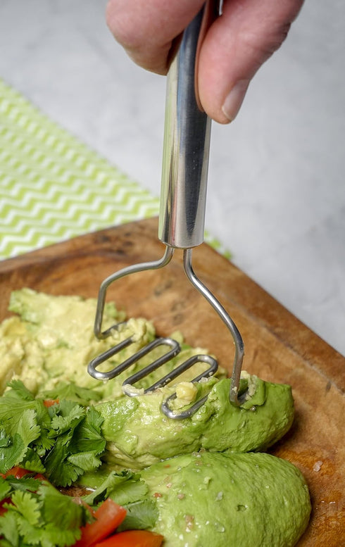 RSVP International Endurance Kitchen Tool Collection Handheld Potato & Avocado Masher, Dishwasher Safe, 7x2.75", Stainless Steel...